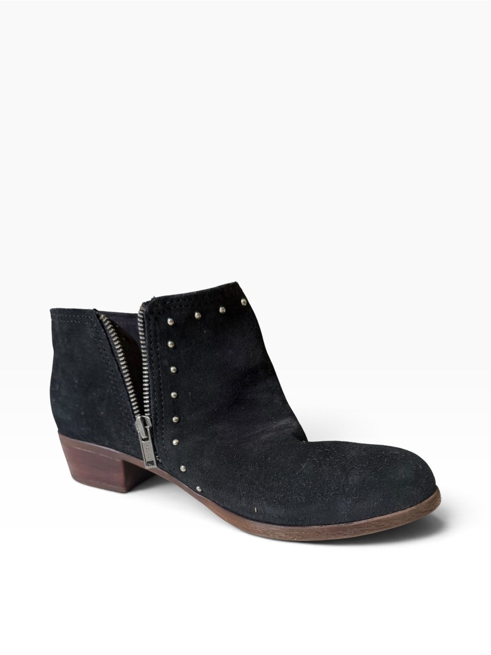 Minnetonka Brie Boot Womens 8 Black Suede Stud Ankle Bootie Double Side Zipper
